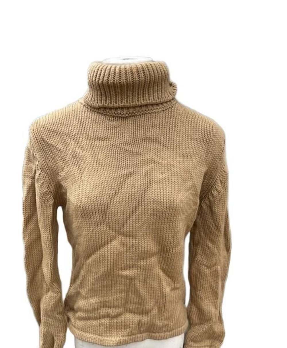 Post Card Turtleneck Sweater Size M Tan Chunky Knit Italy Floral Embroidered